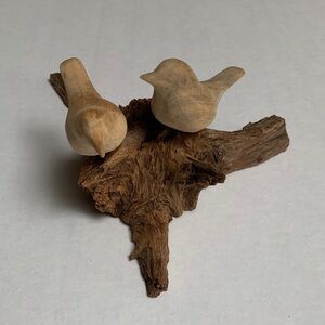 Elegant and Stylish Handcrafted Wooden Bird Figurines on Driftwood. Size:6x7.